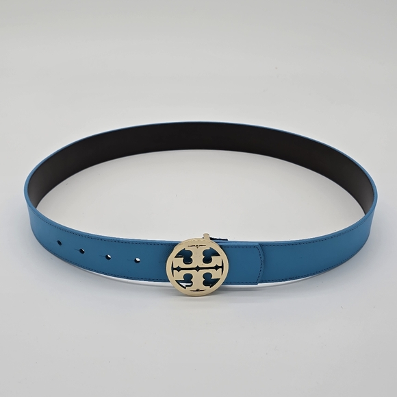 Tory Burch Blue Leather Belt with Gold Buckle - Picture 2 of 7